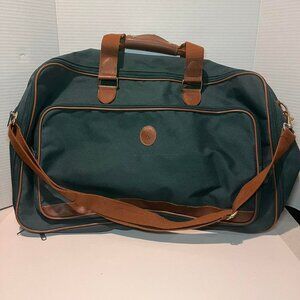 Vintage Suitcase Green Soft Shell Canvas Leather Bag Carry On